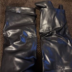 Black Leather Knee-High Boots